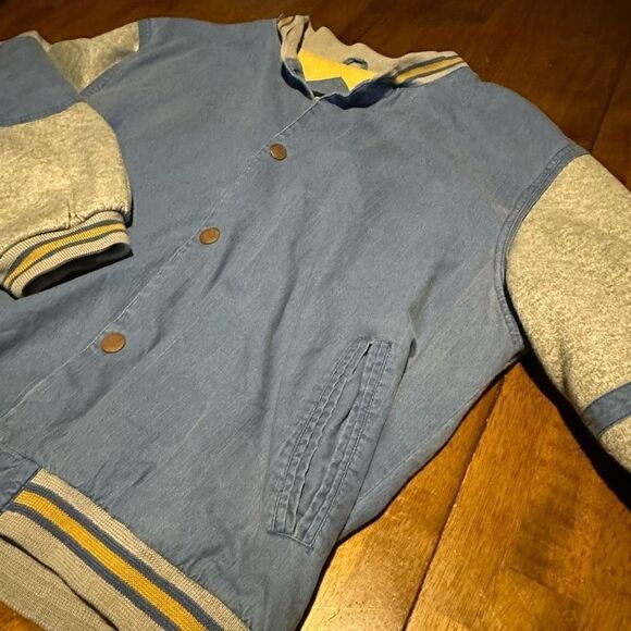 Vintage Eagles Ridge Outfitters Jacket Mens Large Blue Denim Sweater Snap Bomber - Picture 3 of 9